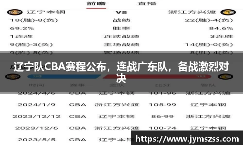 辽宁队CBA赛程公布，连战广东队，备战激烈对决